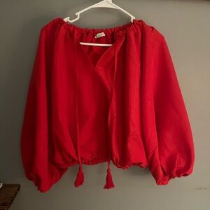 Vibrant Red Women's Blouse with Tassel Detail